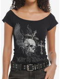 Winged Skull Cross Girls Off-Shoulder Top