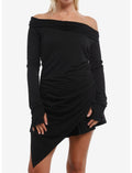 KIHILIST Black Asymmetrical Girls Long-Sleeve Top